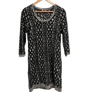 2/$40 Moth Anthropologie Sweater Dress Flocked Pattern Long Sleeve Scoop Neck